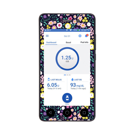 Peelz Tiny Flowers Sticker for Omnipod DASH® PDM – Pump Peelz Peelz/Stickers White Smoke Whole System Peelz (front + case),Front Peelz