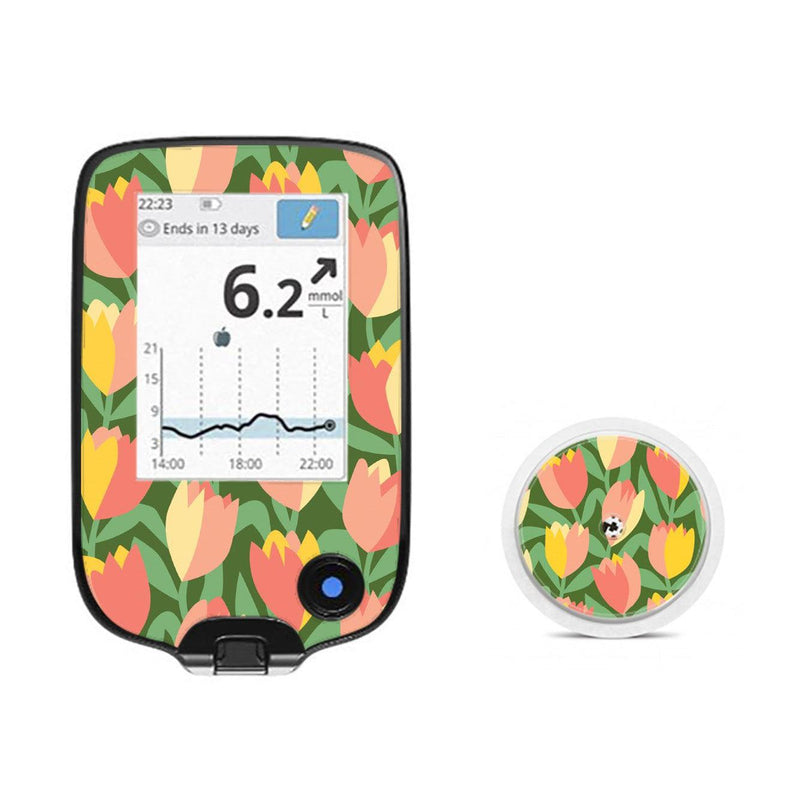 Peelz Tons Of Tulips Freestyle Libre 2 Peelz/Stickers White Smoke Receiver + Sensor