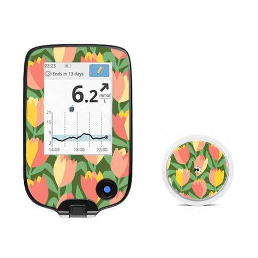 Peelz Tons Of Tulips Freestyle Libre 2 Peelz/Stickers White Smoke Receiver + Sensor