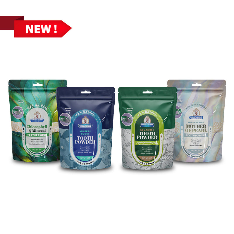 Garner's Garden Tooth Powder | Fluoride Free | 100% Natural Tooth Powder White Smoke 2 oz Organic Tooth Powder,2 oz Regular Tooth Powder,2 oz Mother of Pearl Tooth Powder,2 oz Chlorophyll,4 oz Organic Tooth Powder,4 oz Regular Tooth Powder,4 oz Mother of Pearl Tooth Powder,4 oz Chlorophyll