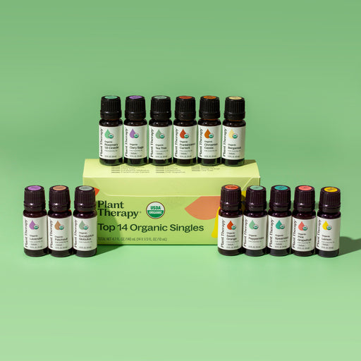 Plant Therapy Top 14 Organic Singles Set Essential Oil Light Green