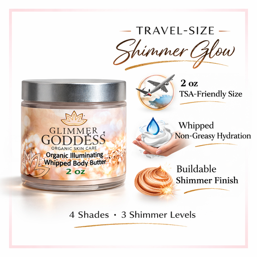 Glimmer Goddess® Organic Skin Care Organic Shimmer Body Butter 2 oz – Travel Shimmer White Smoke Bronze (Single Jar) / Subtle Level 1,Bronze (Single Jar) / Sexy Level 2,Bronze (Single Jar) / Super Level 3,Diamond (Single Jar) / Subtle Level 1,Diamond (Single Jar) / Sexy Level 2,Diamond (Single Jar) / Super Level 3,Gold (Single Jar) / Subtle Level 1,G