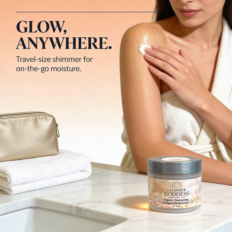 Glimmer Goddess® Organic Skin Care Organic Shimmer Body Butter 2 oz – Travel Shimmer White Smoke Bronze (Single Jar) / Subtle Level 1,Bronze (Single Jar) / Sexy Level 2,Bronze (Single Jar) / Super Level 3,Diamond (Single Jar) / Subtle Level 1,Diamond (Single Jar) / Sexy Level 2,Diamond (Single Jar) / Super Level 3,Gold (Single Jar) / Subtle Level 1,G