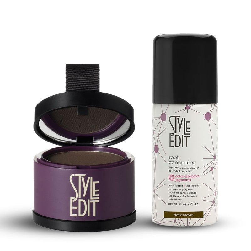 Style Edit Root Touch Up Powder and Travel Size Spray Duo Gift Set White Smoke Dark Brown