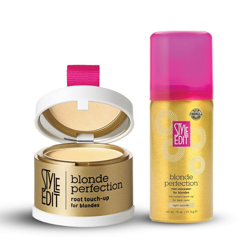 Style Edit Blonde Travel Duo: Touch Up Powder and Travel Sized Concealer Spray White Smoke Light Blonde