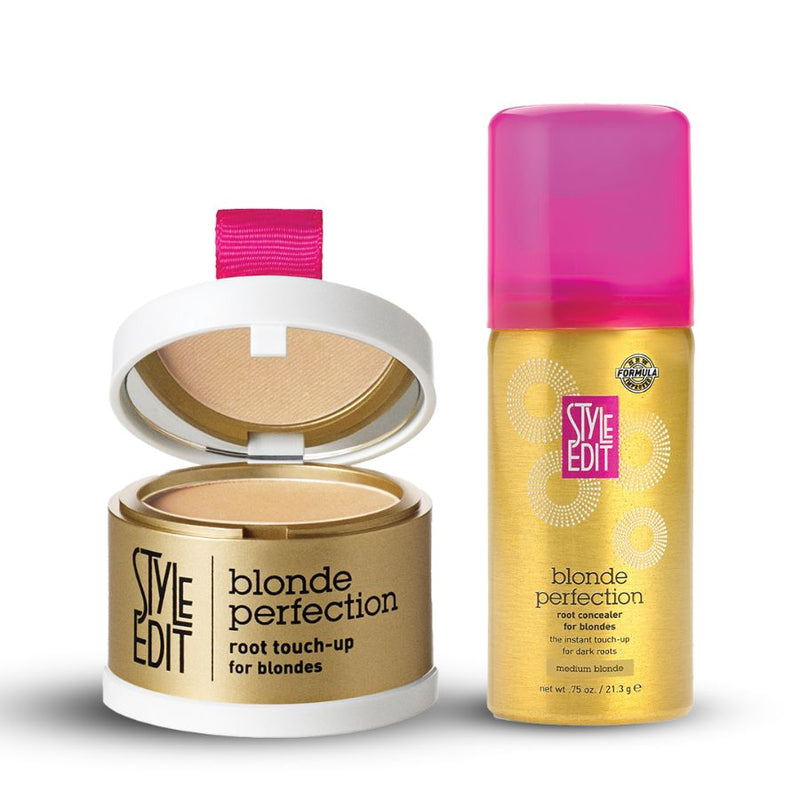 Style Edit Blonde Travel Duo: Touch Up Powder and Travel Sized Concealer Spray White Smoke Medium Blonde