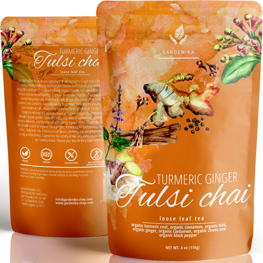 Gardenika Shop Turmeric Ginger Chai Tea, Anti-Inflammatory - Ayurvedic - Organic Loose Leaf Tea White Smoke