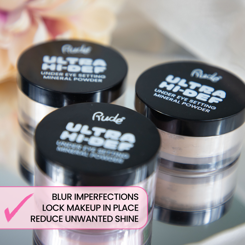 Rude Cosmetics UHD Under Eye Setting Mineral Powder Setting Spray & Powder Gray Vanilla,Honey,Pink