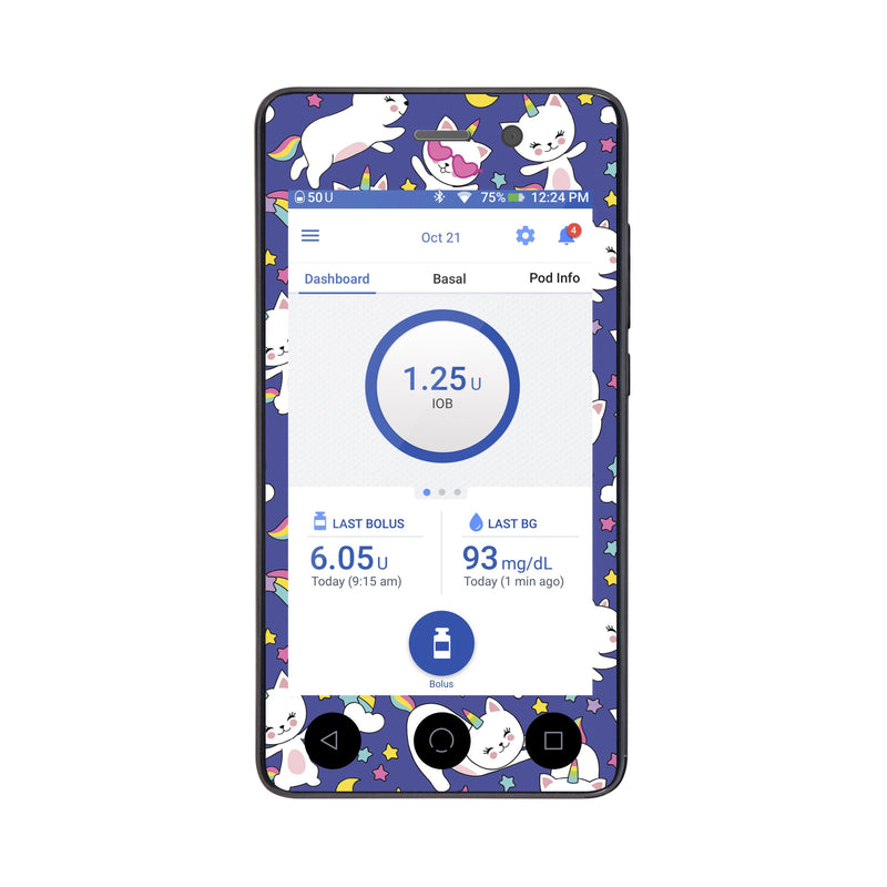 Peelz Unicorn Cats Sticker for Omnipod DASH® PDM – Pump Peelz Peelz/Stickers White Smoke Front Peelz