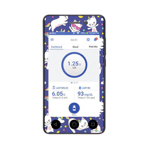 Peelz Unicorn Cats Sticker for Omnipod DASH® PDM – Pump Peelz Peelz/Stickers White Smoke Front Peelz