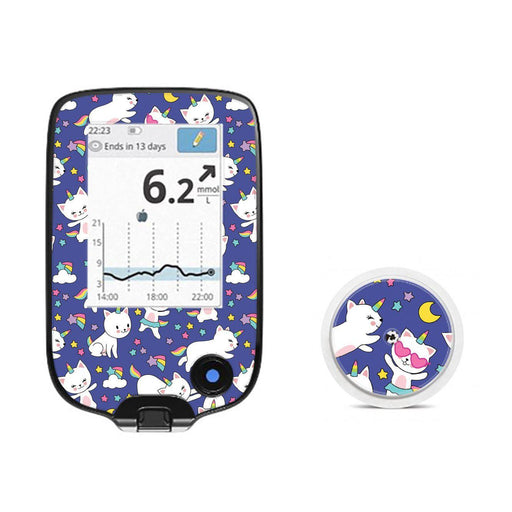 Peelz Unicorn Cats for Freestyle Libre 2 Peelz/Stickers White Smoke Receiver + Sensor