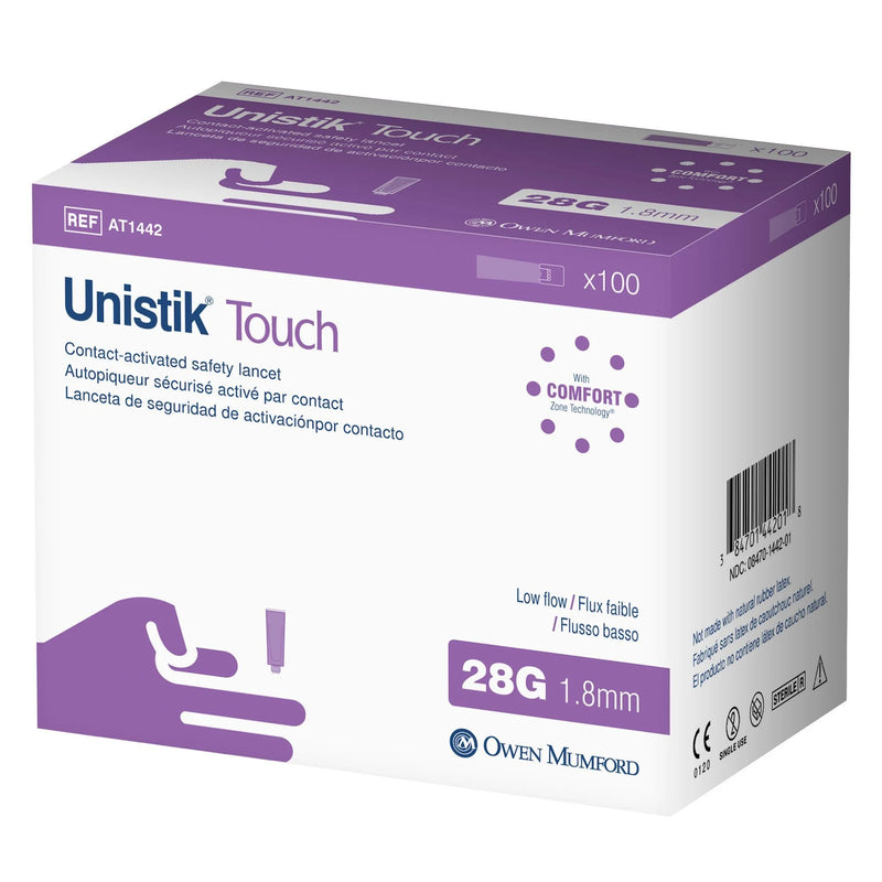 unistik Unistik Touch Low Flow Safety Lancets, 28G X 1.8mm, 100 Count Needles & Hooks White Smoke