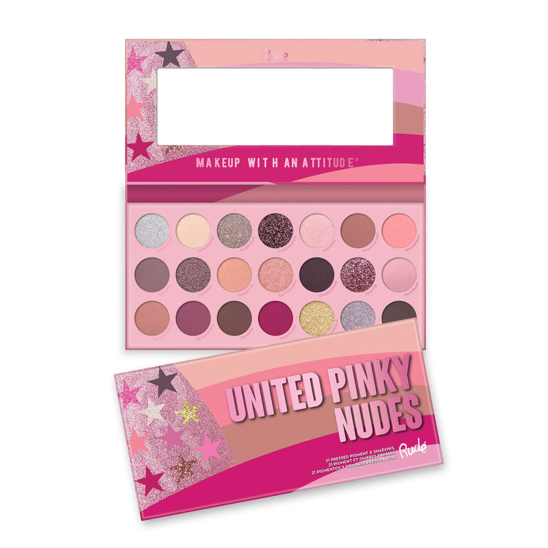 Rude Cosmetics United Pinky Nudes - 21 Pressed Pigment & Shadows Palette Eye Shadow Light Pink United Pinky Nudes