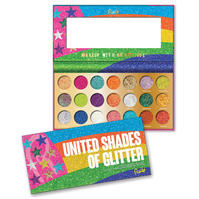 Rude Cosmetics United Shades of Glitter -  21 Pressed Glitter Eyeshadow Palette Eyeshadow Palette White Smoke United Shades of Glitter