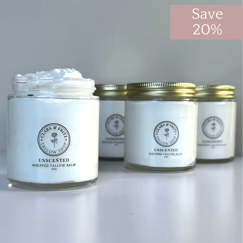 Clara & Fritz Tallow Shop Unscented Whipped Tallow Balm Lotion & Moisturizer Dark Gray 4 oz / 4-Pack