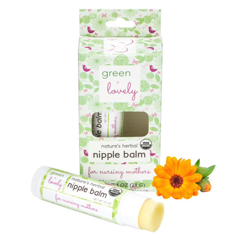 Green + Lovely Calming Nature's Herbal Nursing Nipple Balm - Breastfeeding Essential - 1 oz. Nipple Cream Beige