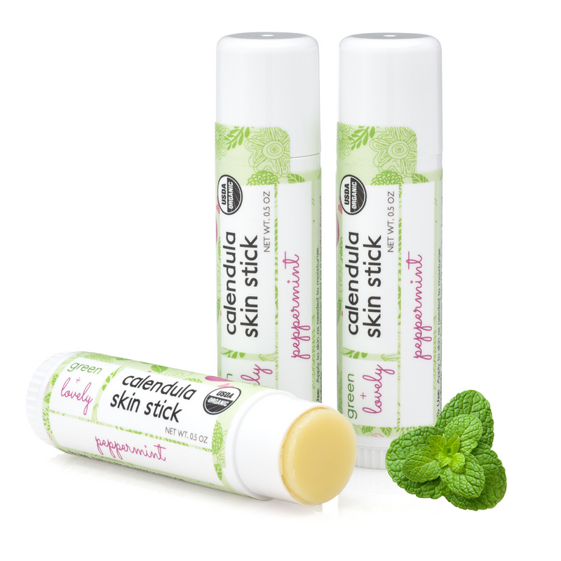 Green + Lovely Peppermint Calendula Skin Stick - Organic Lotion Moisture Stick - Travel Size Beige