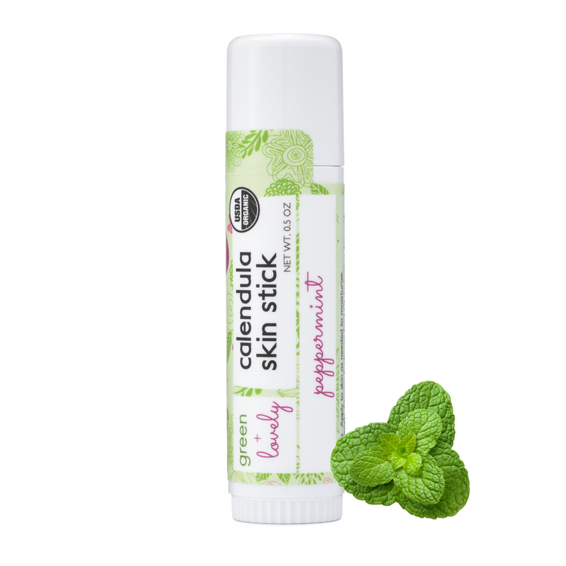 Green + Lovely Peppermint Calendula Skin Stick - Organic Lotion Moisture Stick - Travel Size Olive Drab
