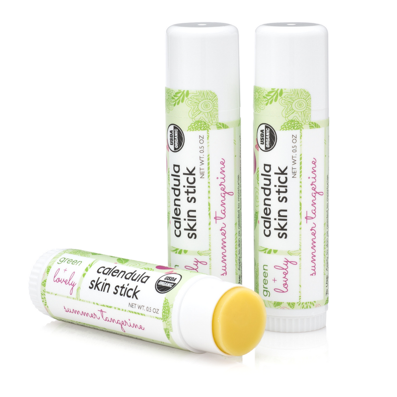 Green + Lovely Summer Tangerine Calendula Skin Stick - Organic Lotion Moisture Stick - Travel Size Beige