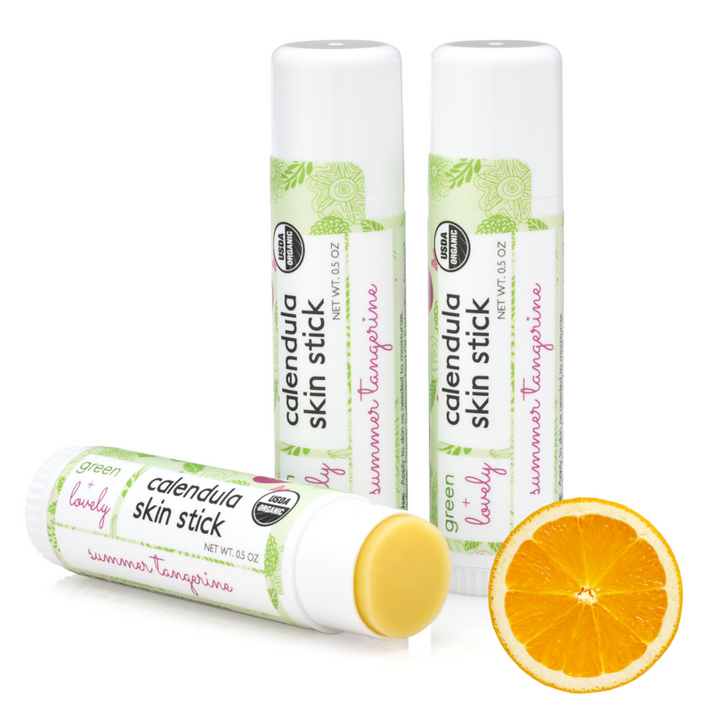 Green + Lovely Summer Tangerine Calendula Skin Stick - Organic Lotion Moisture Stick - Travel Size Goldenrod