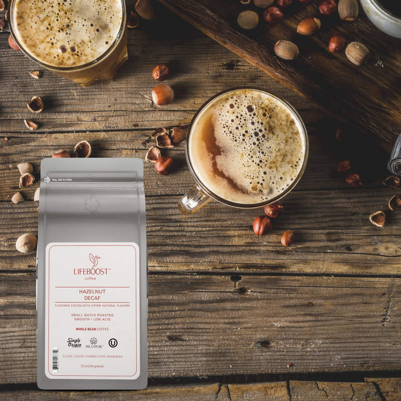 Lifeboost Coffee Hazelnut Decaf Decaf Roast Dark Olive Green Whole Bean / 1,Whole Bean / 3,Whole Bean / 6,Ground / 1,Ground / 3,Ground / 6