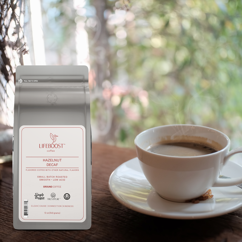 Lifeboost Coffee Hazelnut Decaf Decaf Roast Black Whole Bean / 1,Whole Bean / 3,Whole Bean / 6,Ground / 1,Ground / 3,Ground / 6