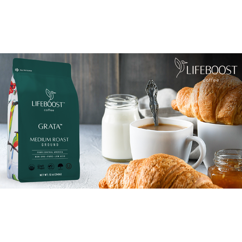 Lifeboost Coffee Grata Medium Roast Medium Roast Dark Slate Gray Whole Bean / 1,Whole Bean / 3,Whole Bean / 6,Ground / 1,Ground / 3,Ground / 6,Go Bags / 1,Go Bags / 3,Go Bags / 6