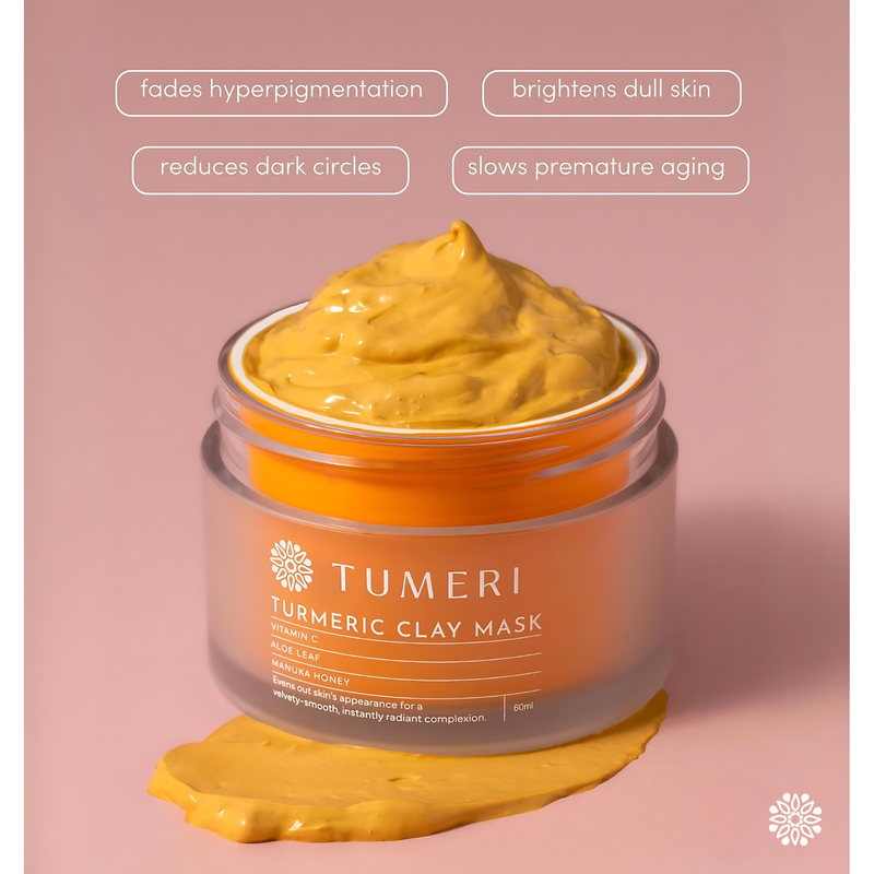 TUMERI Turmeric + Vitamin C Clay Mask Health & Beauty Rosy Brown Mask Only,+ Applicator & Towel