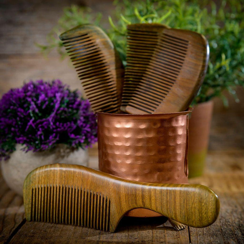 MION Artisan Soap Co. Red Sandalwood Wooden Hair Comb Dark Olive Green
