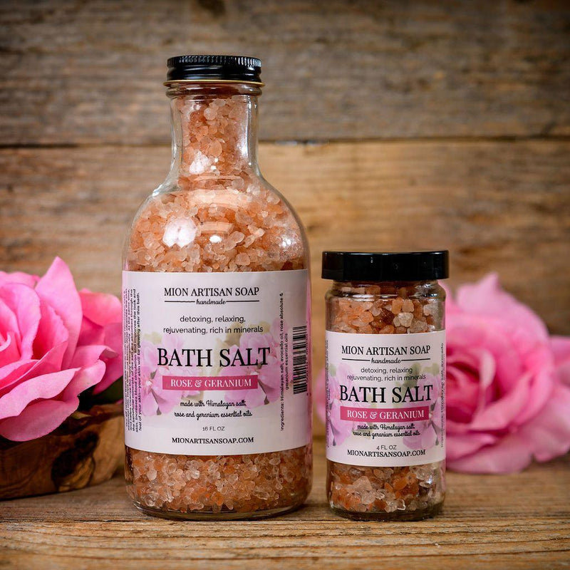 MION Artisan Soap Co. Himalayan Salt Bath Salt With Rose | Ancient Healing Properties Sienna 4oz,16oz