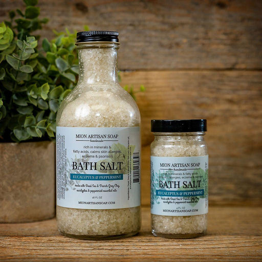 MION Artisan Soap Co. French Grey and Dead Sea Salt Bath Salts With Eucalyptus and Peppermint Essential Oils | Potent Detoxifying Powers Dark Olive Green 4oz,16oz