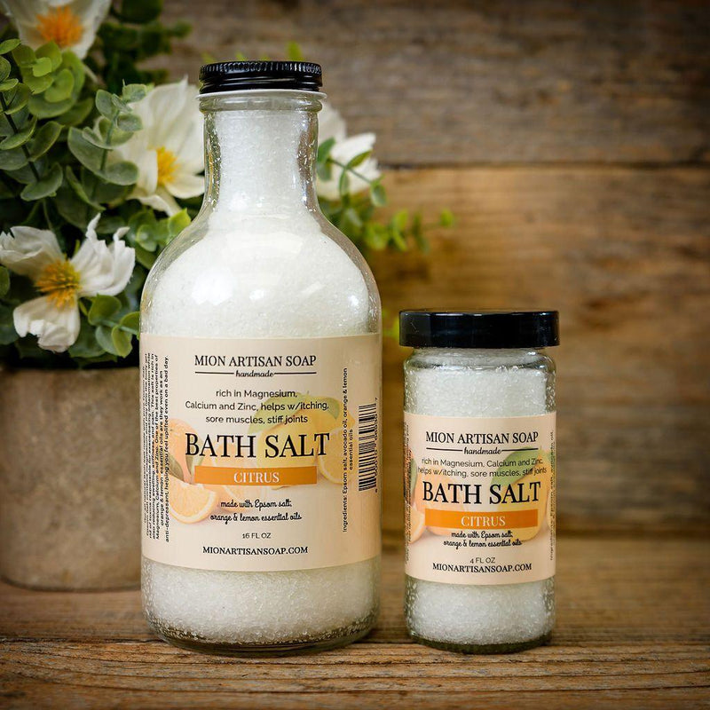 MION Artisan Soap Co. Epsom Salt Bath Salt With Citrus Essential Oils | For Muscle Soreness Dark Olive Green 4oz,16oz