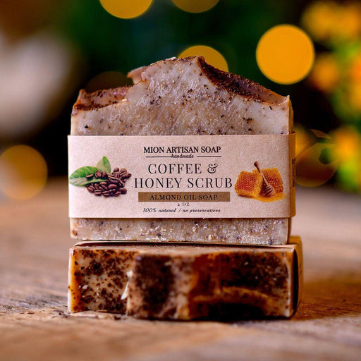 MION Artisan Soap Co. Coffee and Honey Scrub | Almond Oil Soap Rosy Brown