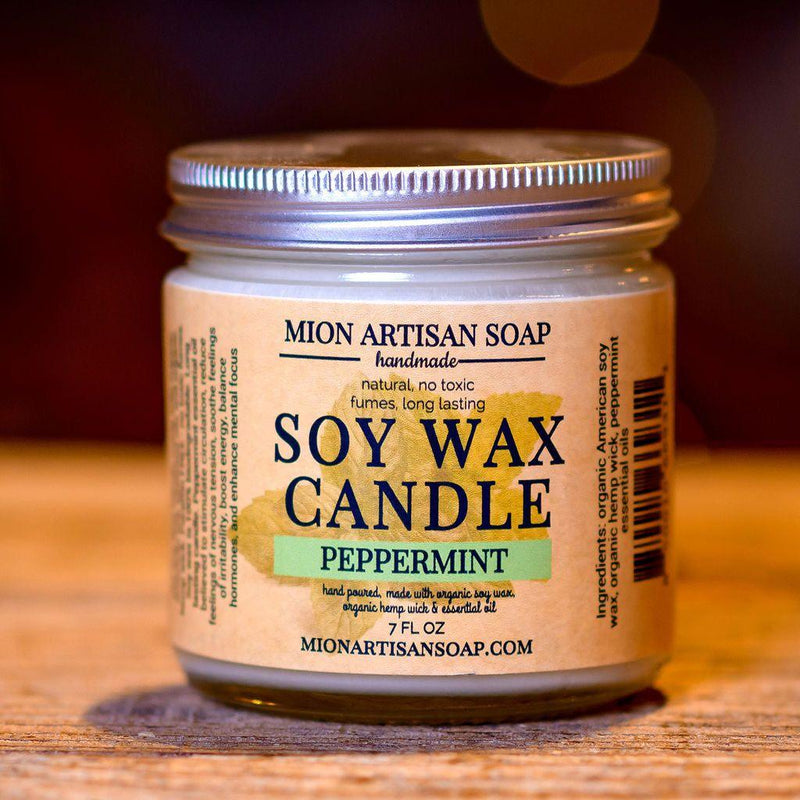 MION Artisan Soap Co. Peppermint Soy Wax Candle | Long Lasting | 100% Natural Dark Salmon