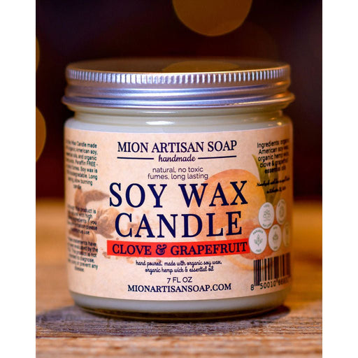 MION Artisan Soap Co. Clove and Grapefruit Soy Candle | Long Lasting | 100% Natural Black