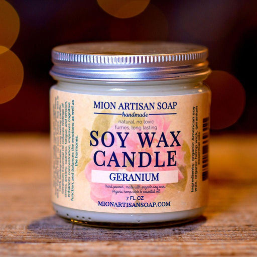 MION Artisan Soap Co. Geranium Soy Wax Candle | Long Lasting | 100% Natural Rosy Brown