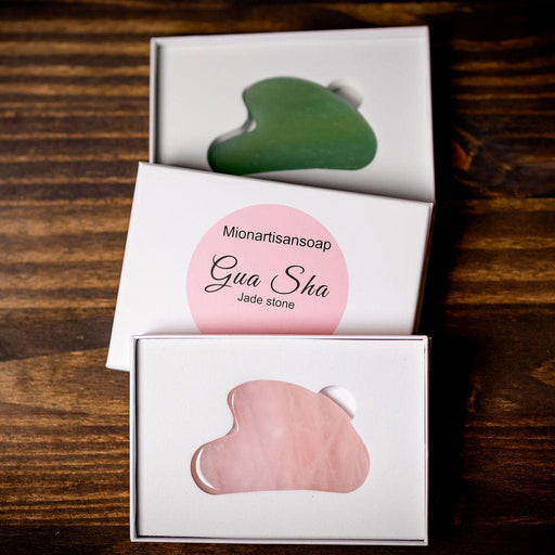 MION Artisan Soap Co. Gua Sha Facial Massaging Tool | Jade and Quartz Light Gray Jade,Quartz