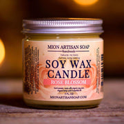 MION Artisan Soap Co. Soy Wax Candle - Rose Blossom | Long Lasting | 100% Natural Saddle Brown