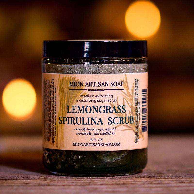 MION Artisan Soap Co. Lemongrass Spirulina Sugar Scrub | Medium Black