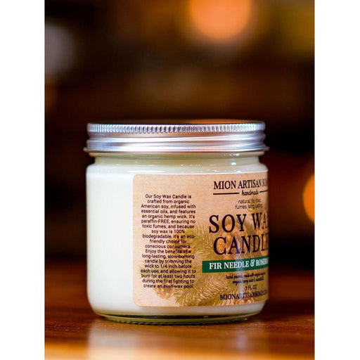 MION Artisan Soap Co. Fir Needle & Rosemary Soy Wax Candle | Long Lasting | 100% Natural Tan