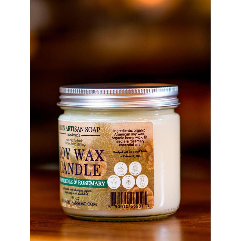 MION Artisan Soap Co. Fir Needle & Rosemary Soy Wax Candle | Long Lasting | 100% Natural Black