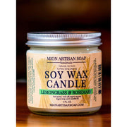 MION Artisan Soap Co. Lemongrass & Rosemary Soy Candle | Long Lasting | 100% Natural Tan