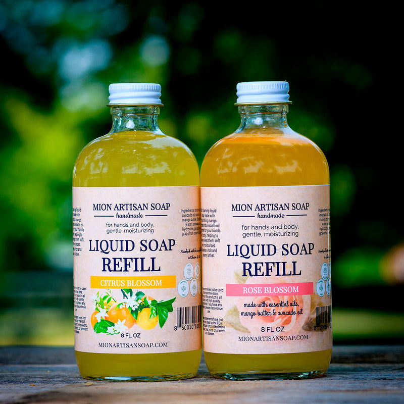 MION Artisan Soap Co. Liquid Soap Refill | Luxurious Foam for Hand & Body Tan Citrus Blossom,Rose Blossom,Lavender & Lemon,Eucalyptus & Peppermint,Peppermint & Lemon,Pine & Cedar,Clove & Grapefruit