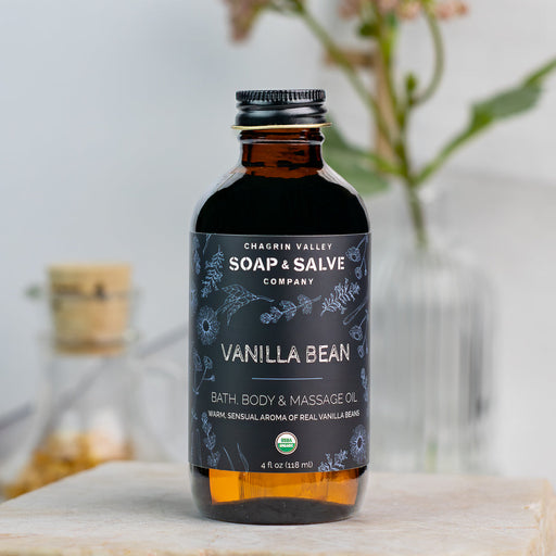 Chagrin Valley Soap & Salve Bath & Body Oil: Vanilla Bean Body Oil Gray 4 fl oz Glass Bottle