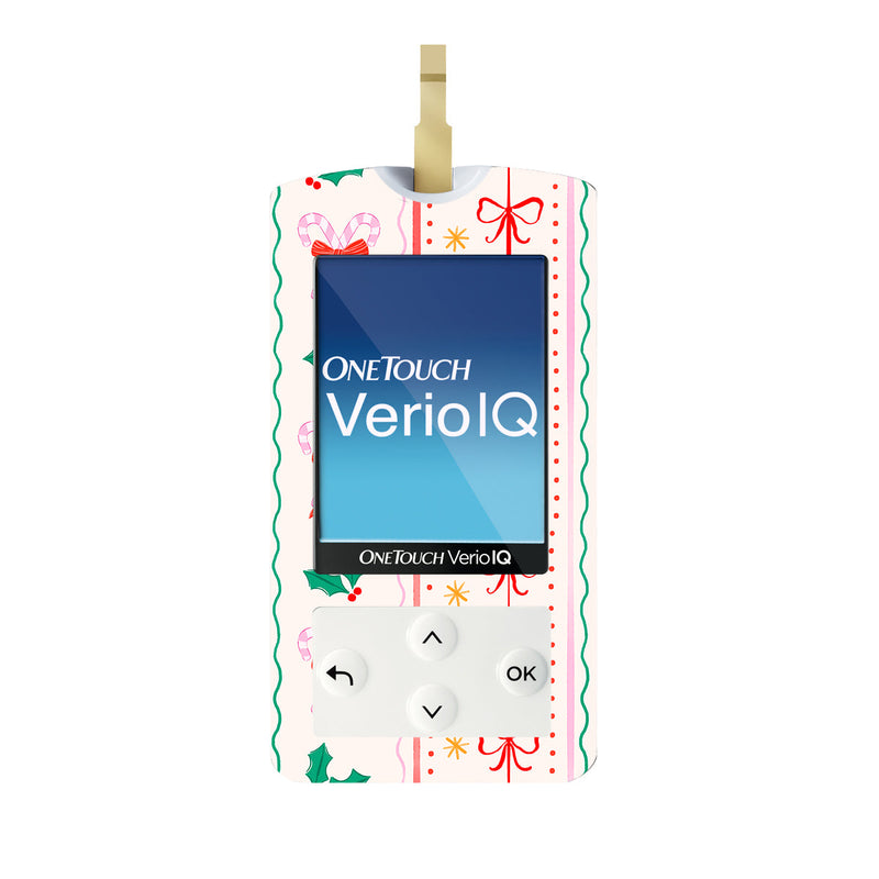 Peelz Holly Jolly Ribbon OneTouch Verio IQ Glucometer Sticker - Pump Peelz Peelz/Stickers White Smoke