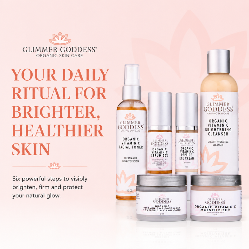 Glimmer Goddess® Organic Skin Care Vitamin C 6-Step Anti-Aging System – Complete Brightening Routine with SPF 30 Gift Packs & Value Sets Misty Rose 6 Pc System