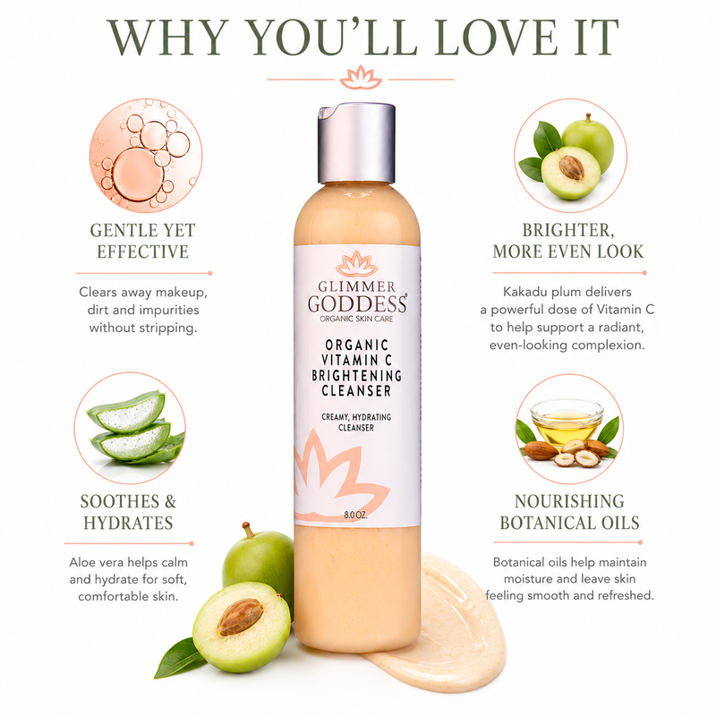 Glimmer Goddess® Organic Skin Care Organic Vitamin C Brightening Cleanser – Gentle Face Wash Cleansers & Scrubs White Smoke