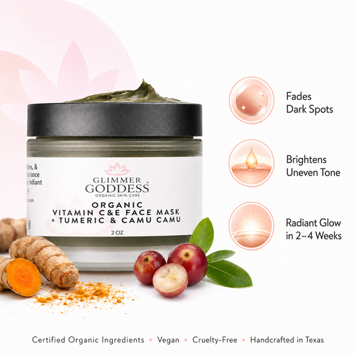 Glimmer Goddess® Organic Skin Care Organic Vitamin C & E Brightening Face Mask Masks & Peels White Smoke 2 oz.,4 oz.