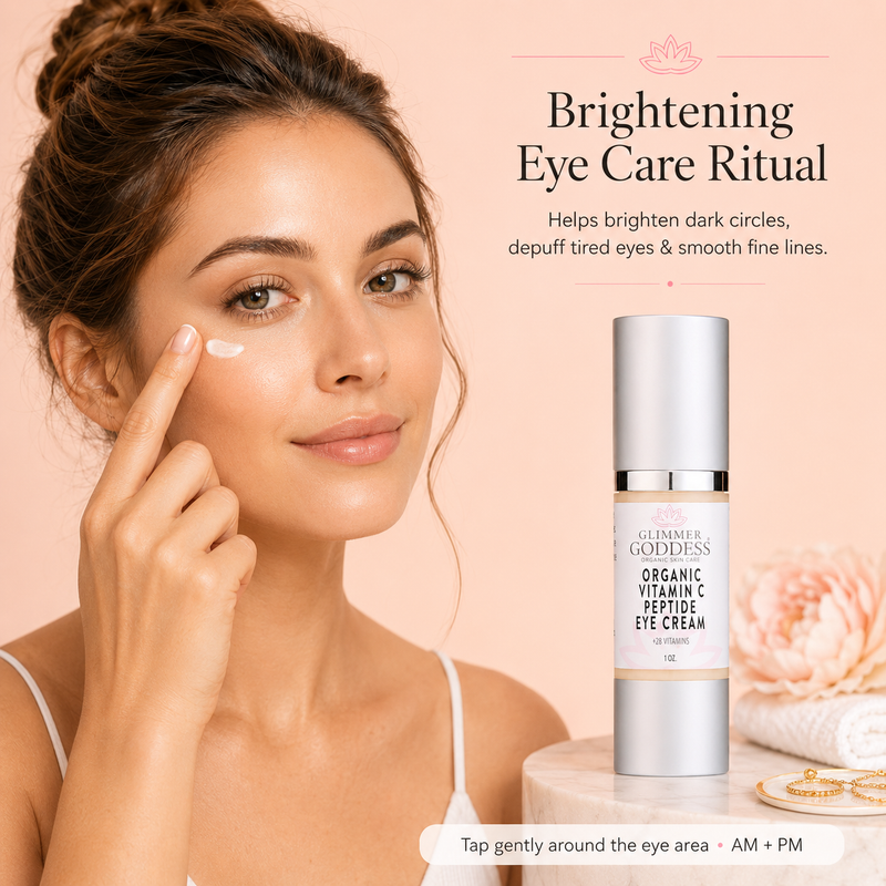 Glimmer Goddess® Organic Skin Care Organic Vitamin C Eye Serum – Peptide Treatment for Dark Circles For Eyes Bisque