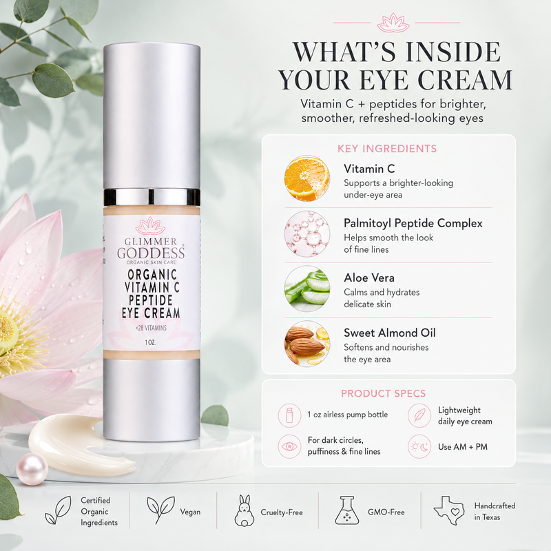 Glimmer Goddess® Organic Skin Care Organic Vitamin C Eye Serum – Peptide Treatment for Dark Circles For Eyes Lavender
